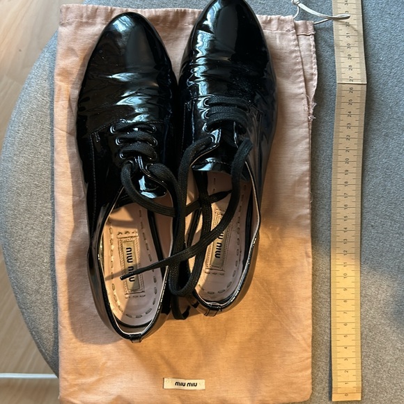Miu Miu Black Patent Leather Crystal Embellished Lace Up Derby Size 7 - Picture 4 of 15